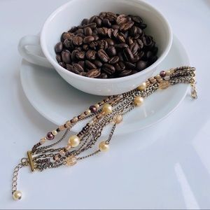 Mixed Metal Pearl Layered Bracelet